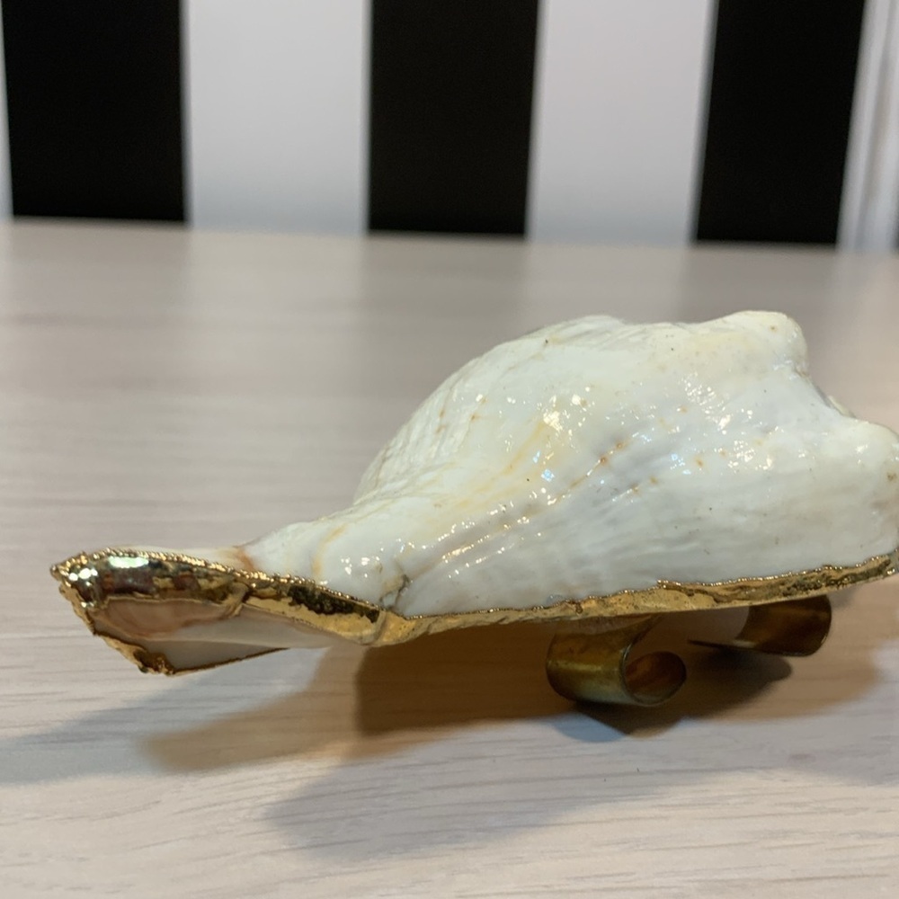 Vintage 1970s Real Shell Belt Buckle Ivory & Gold Nautical Coastal Beach Vibe - Picture 13 of 17